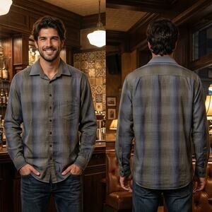 Pronto Uomo Blue Brown Gray Striped Button Up Long Sleeve Shirt Men's XLT 46-48